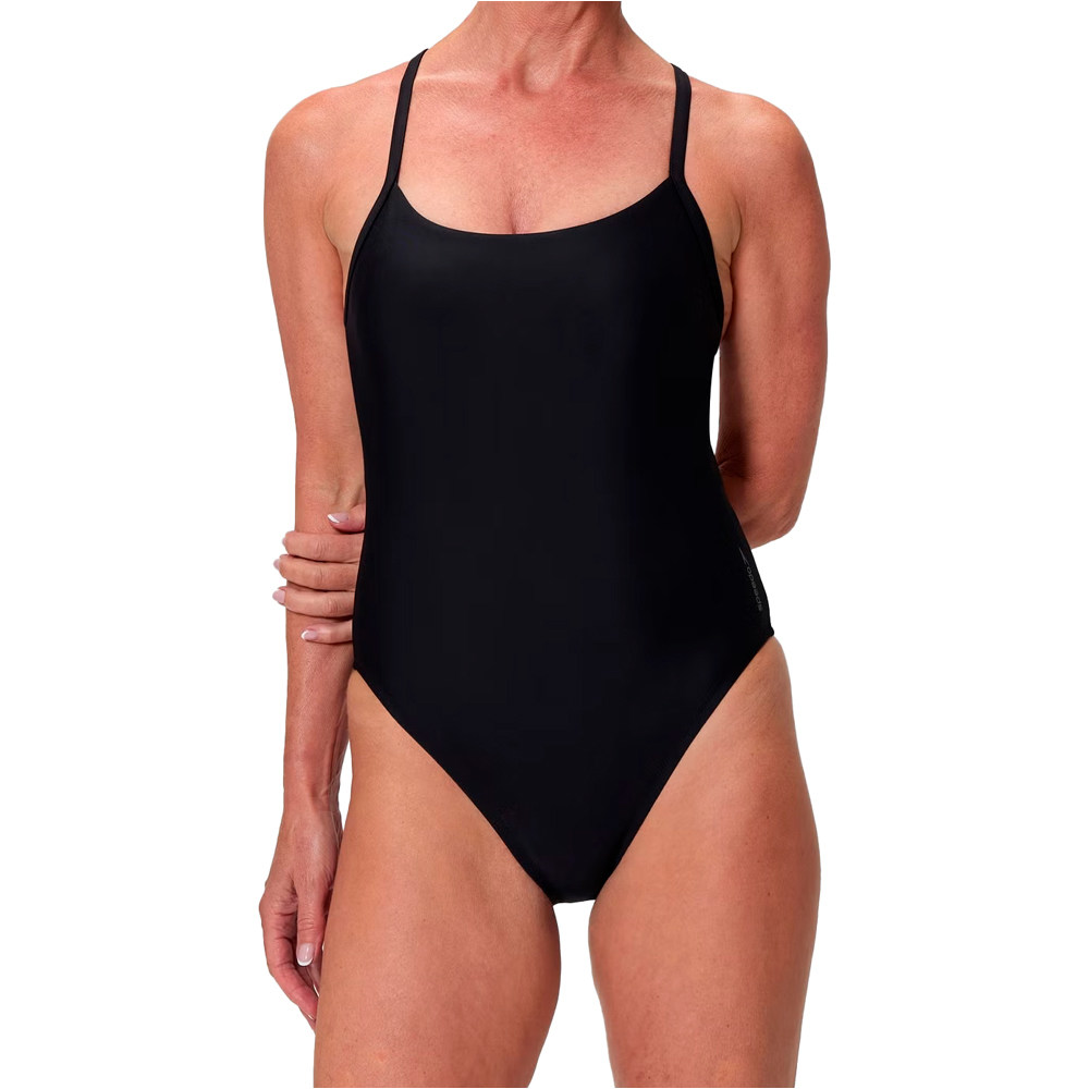 Solid racerback one piece bañador natación mujer Gris (L)