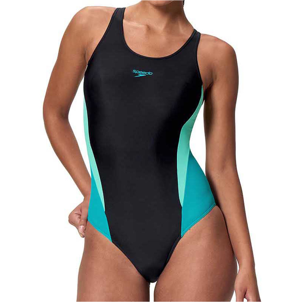 Colorblock splice 20 one piece bañador natación mujer Gris (44)