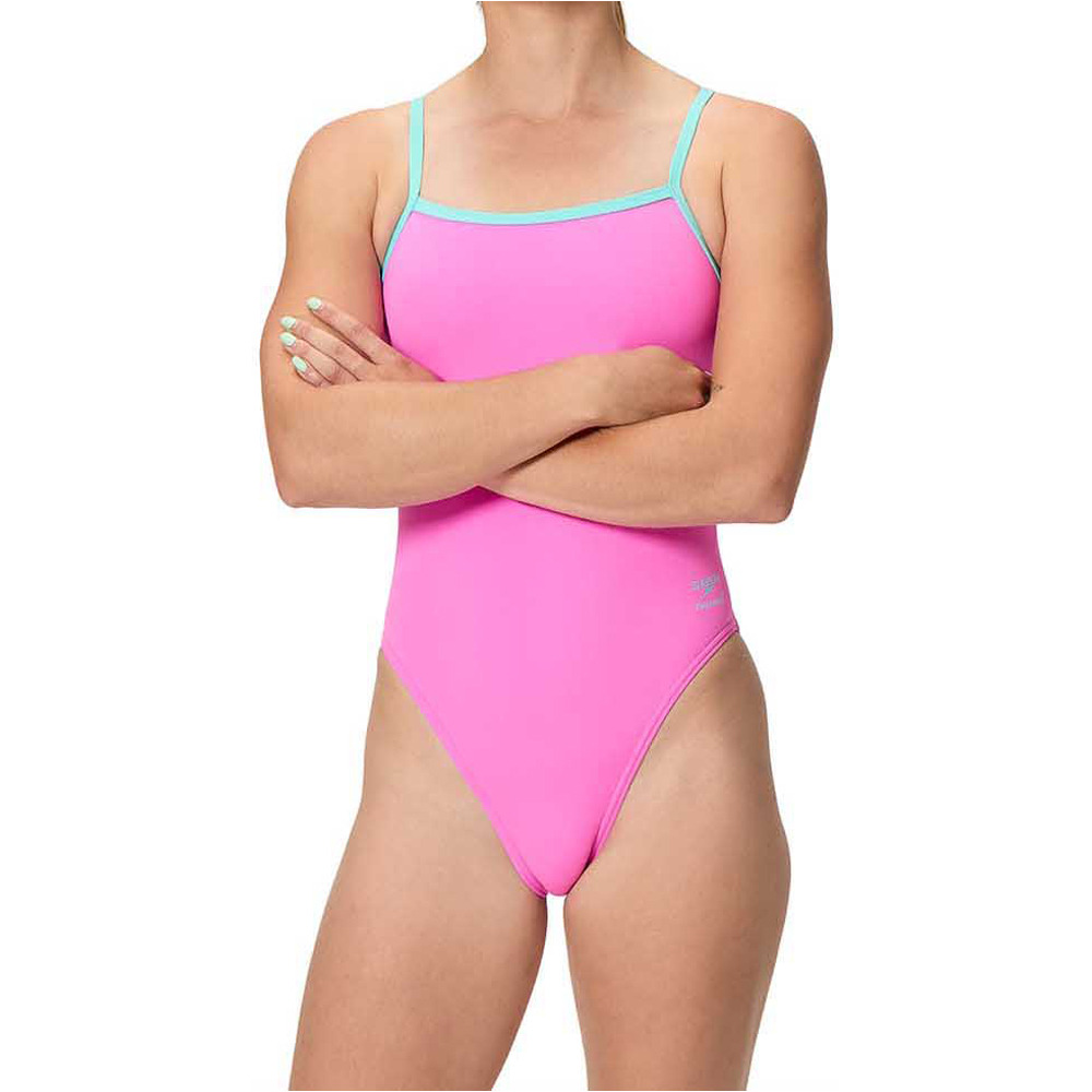 Female solid v-back 20 bañador natación mujer Rosa (34)