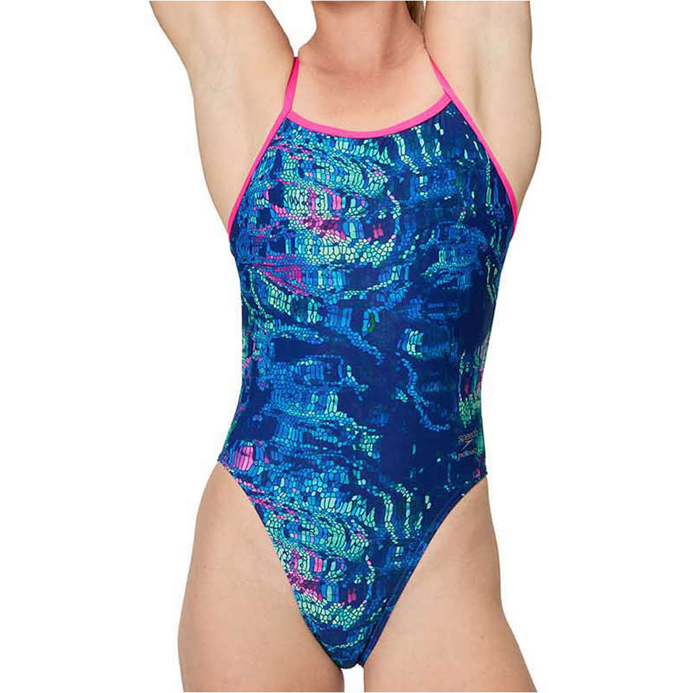 Printed v-back 20 bañador natación mujer Azul (32)