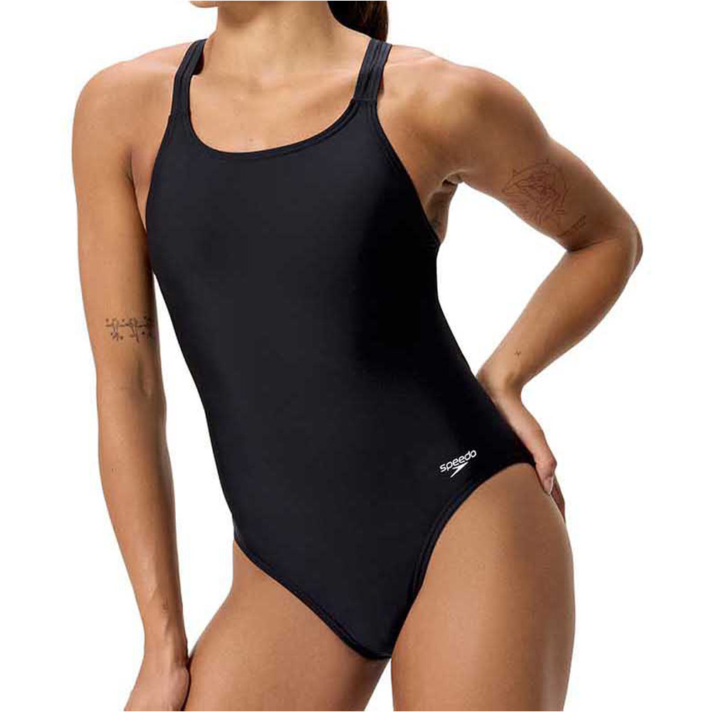 Solid endurasoft leaderback bañador natación mujer Negro (46)