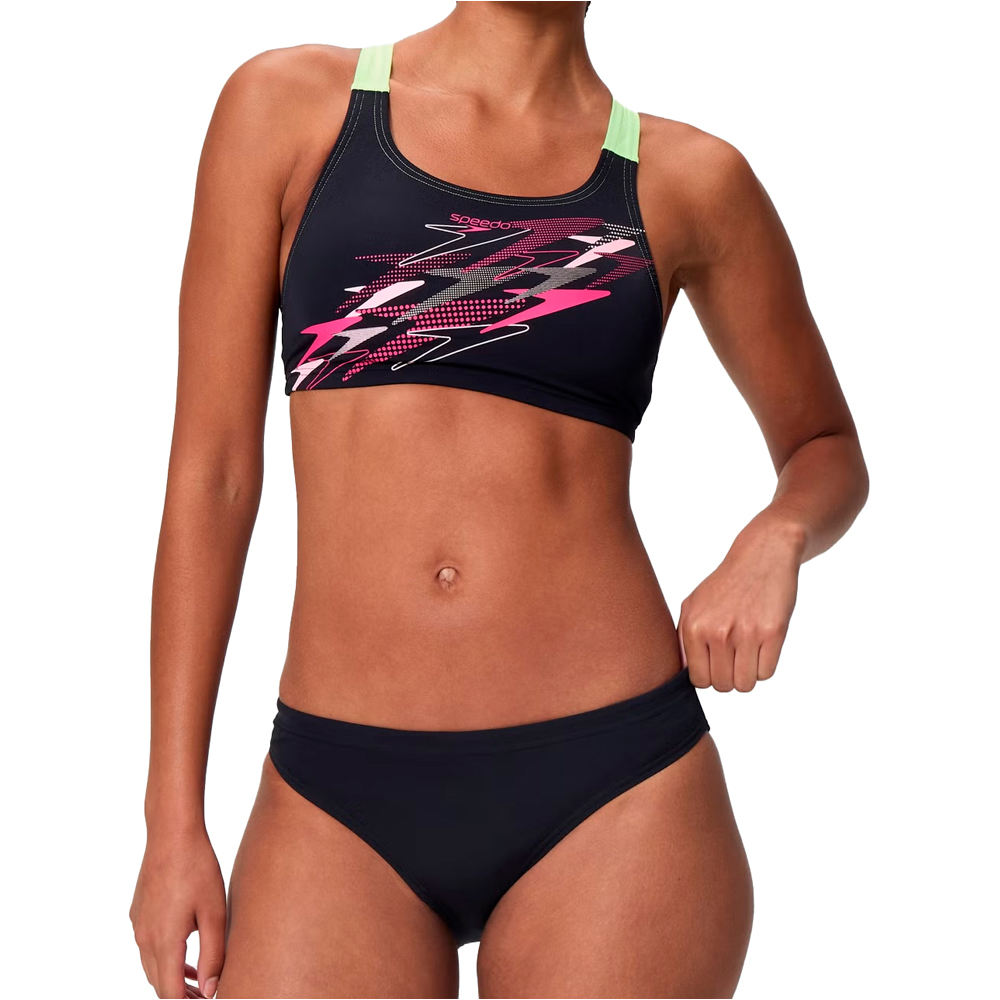 Medley logo v-back two piece bañador natación mujer Gris (36)
