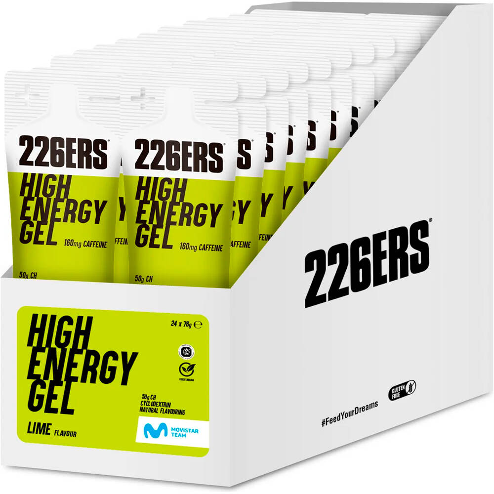 226ers caja high energy gel 76g caffeine 160mg lime energía instantánea